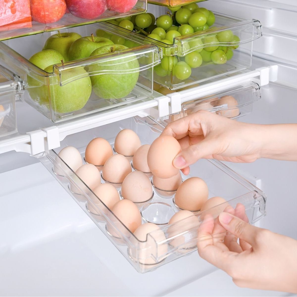 HOGARMAS - Cajón Organizador Flotante de 15 huevos para Refrigeradora Bandeja