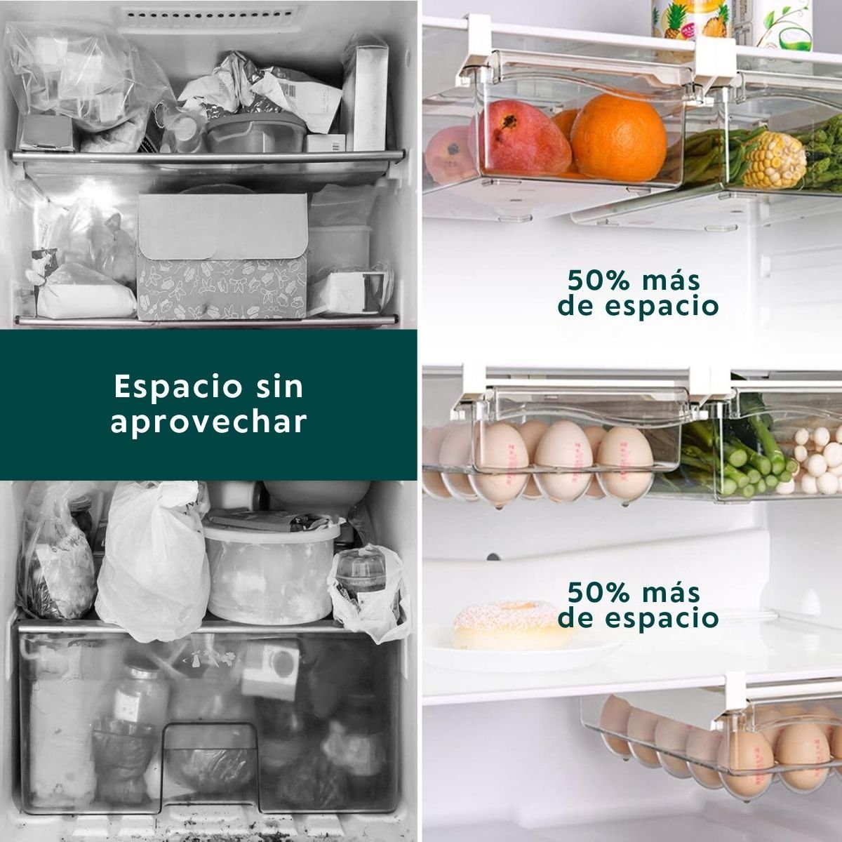 HOGARMAS - Cajón Organizador Flotante de 15 huevos para Refrigeradora Bandeja
