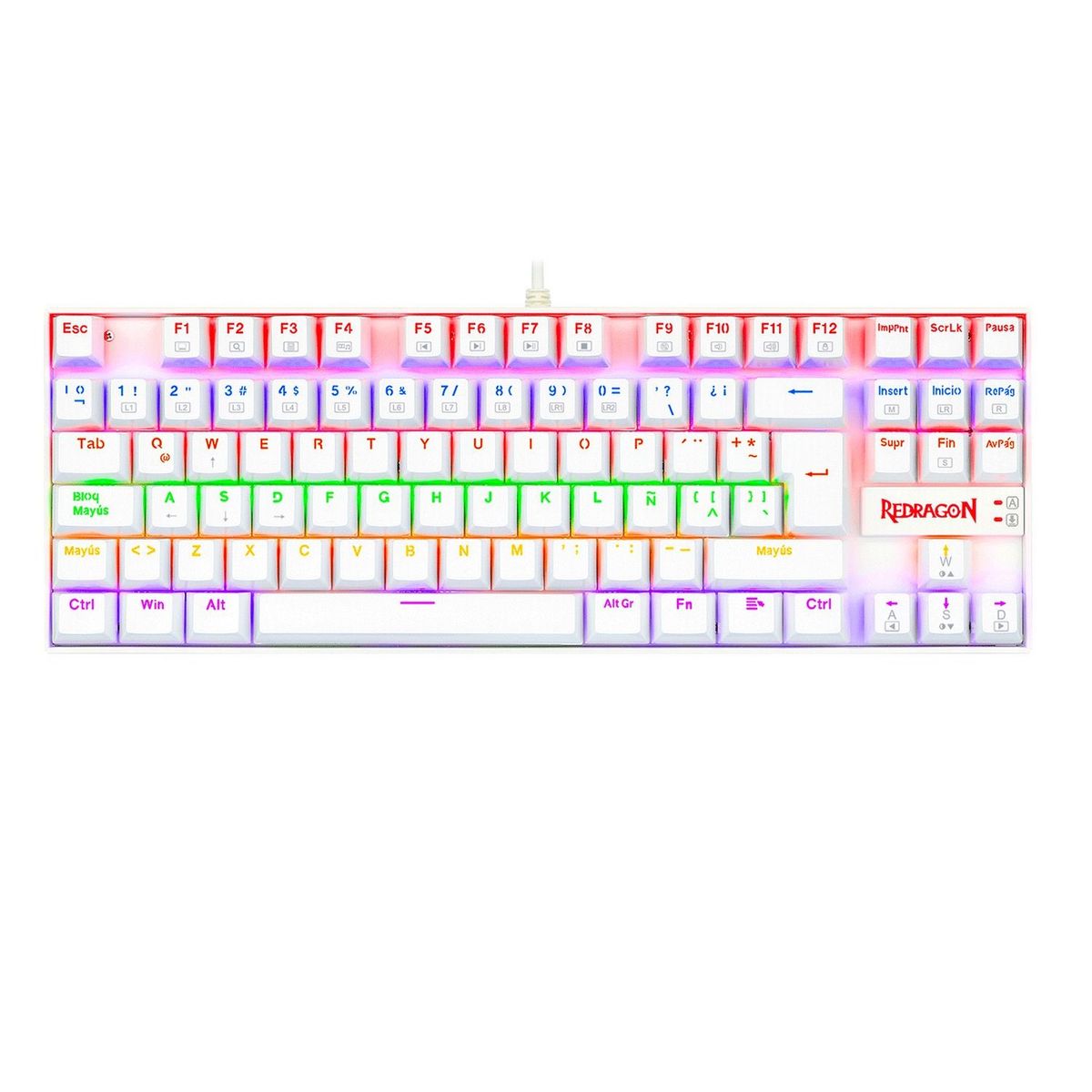 REDRAGON - Teclado Redragon Kumara Rainbow Blanco Español Switch Rojo K552W-KR-SP