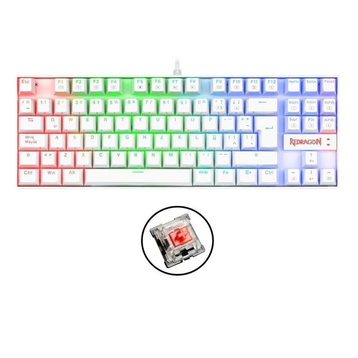 REDRAGON - Teclado Redragon Kumara Rainbow Blanco Español Switch Rojo K552W-KR-SP