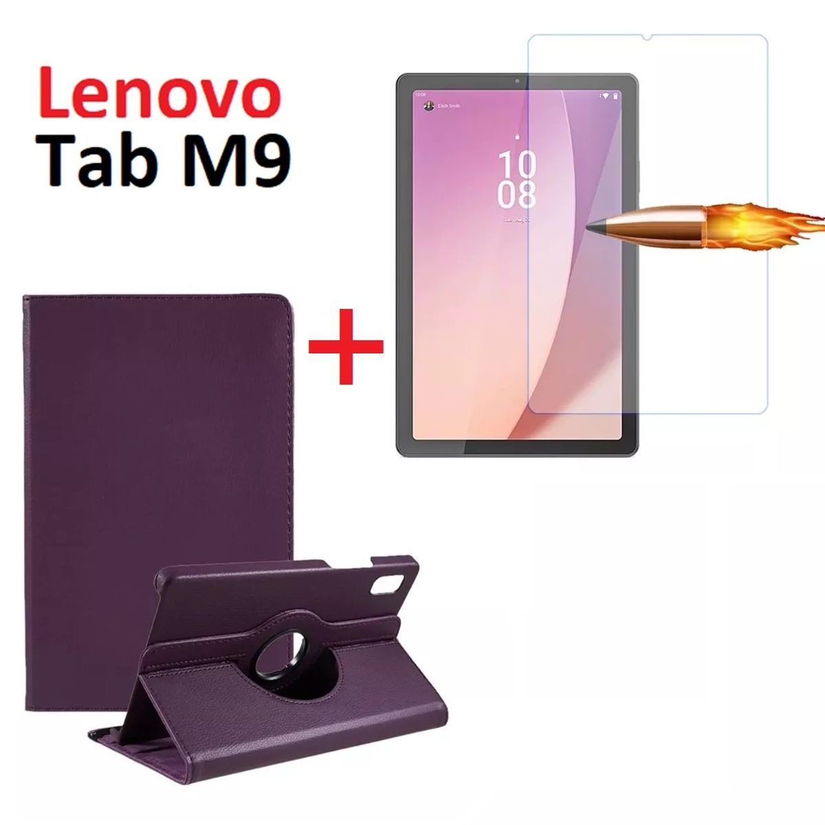 GENERICO - Funda Giratoria + Mica de Vidrio para Lenovo Tab M9 9.0 2023 TB-310FU