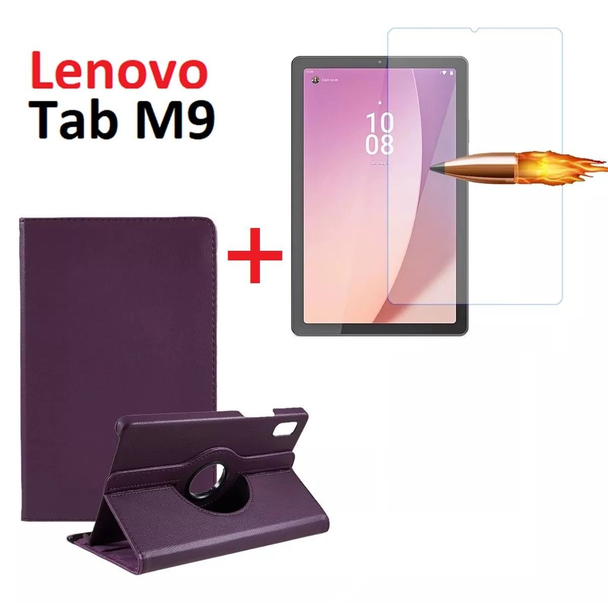 GENERICO - Funda Giratoria + Mica de Vidrio para Lenovo Tab M9 9.0 2023 TB-310FU