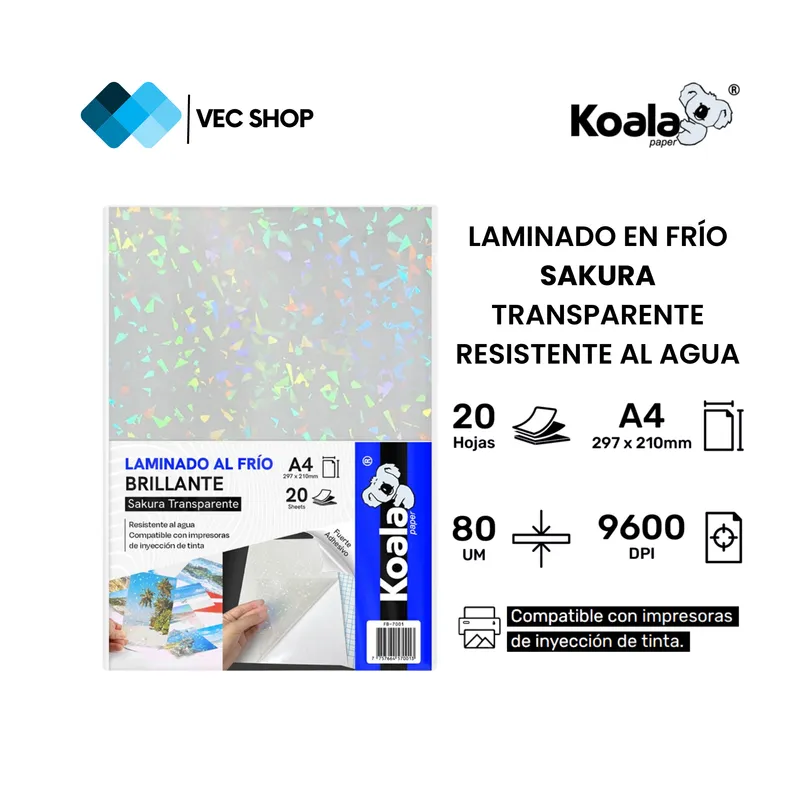 KOALA - Laminado en Frío Sakura Transparente A4 20 hojas