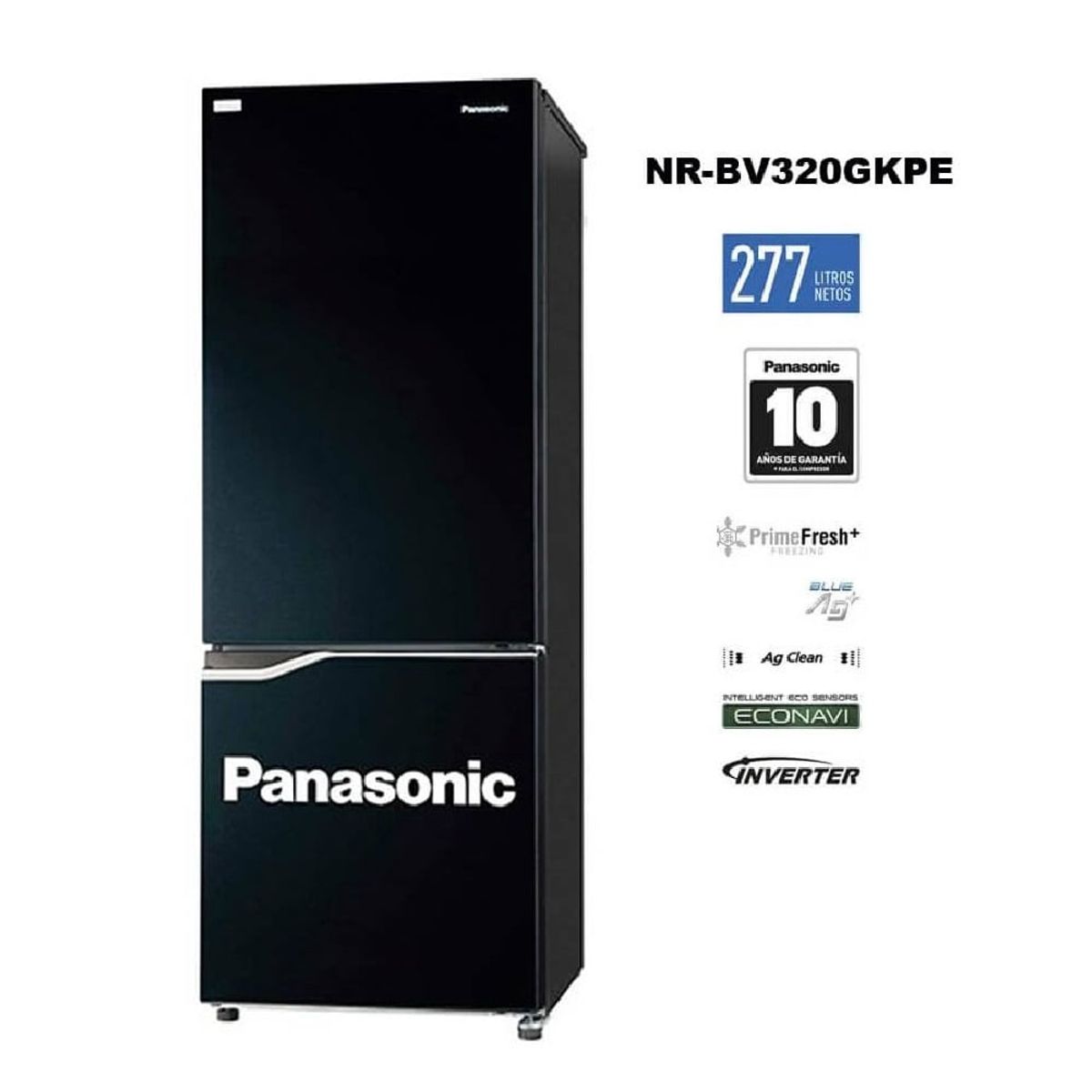 PANASONIC - Refrigeradora Panasonic NR-BV320GK Bottom Freezer 277 Litros Negro