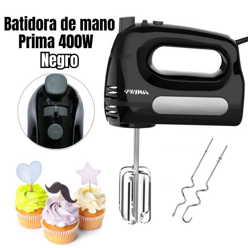 PRIMA - Batidora de Mano Prima HM 9105N con 400 Watts - Negro
