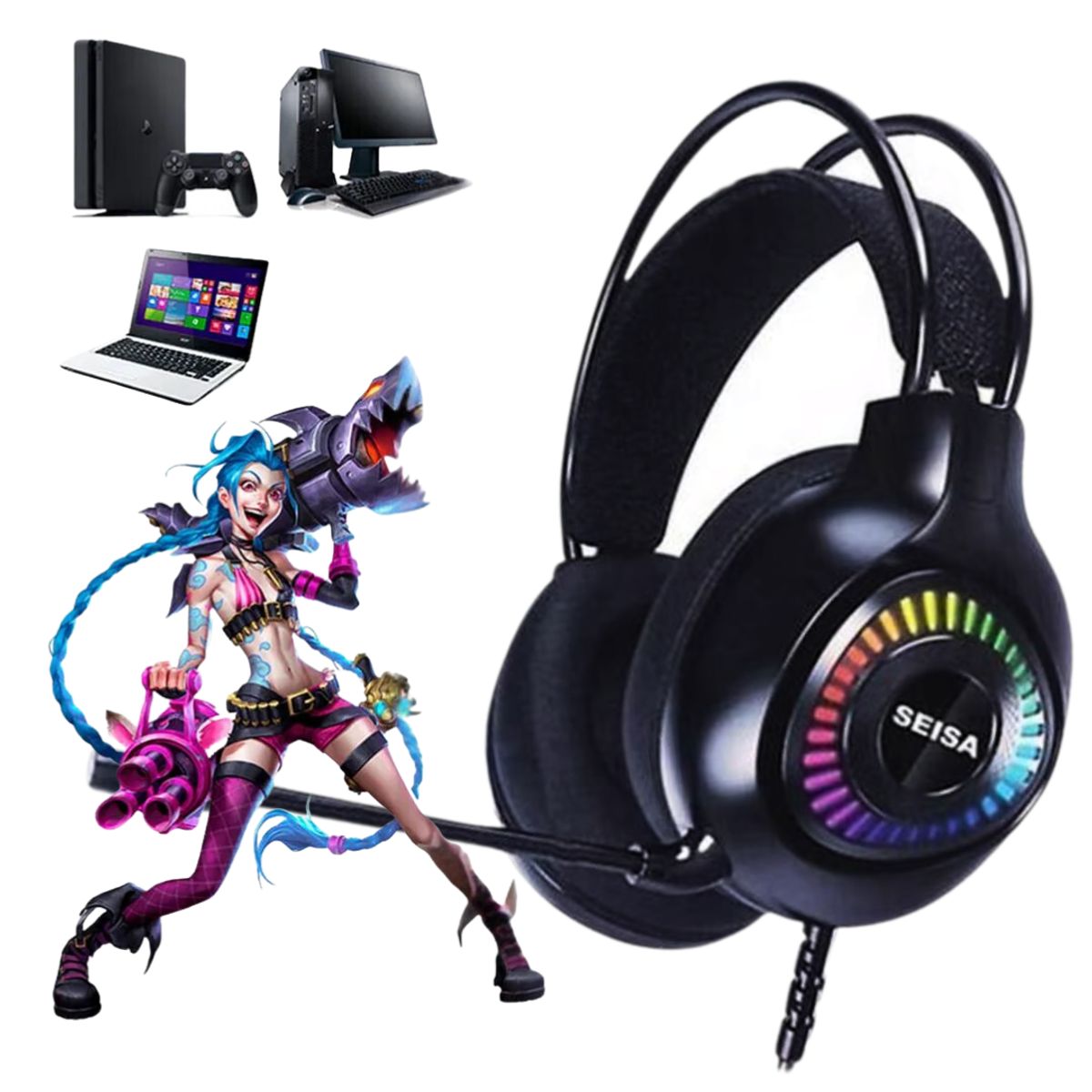 SEISA - Audifono con Microfono Gamer Luces RGB Smartphone Tablet PC