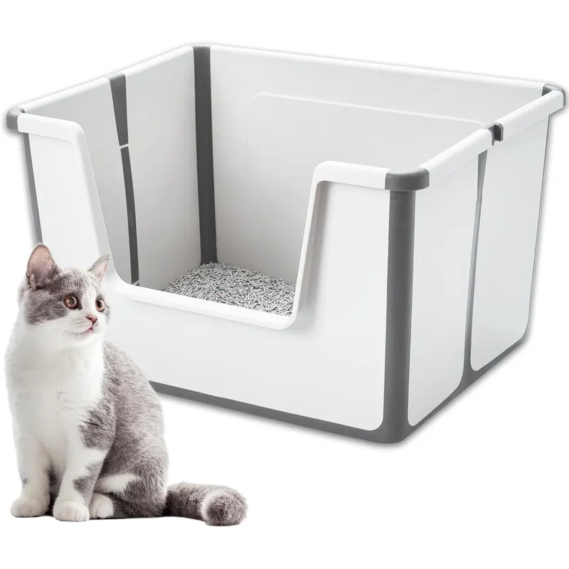 GENERICO - Arenero Para Gato Laterales Altos Plegable 50x40cm - Gris