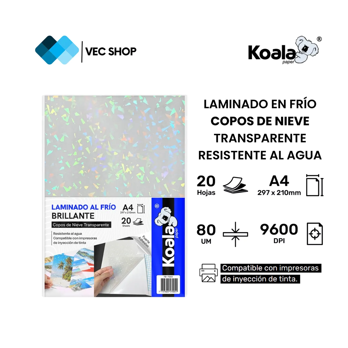 KOALA - Laminado en Frío Copos De Nieve Transparente A4 20 hojas