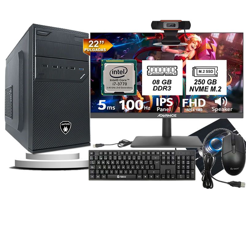 Computadora Pc Intel Core I7 3770  Monitor 22 fhd' RAM 8GB SSD 256GB