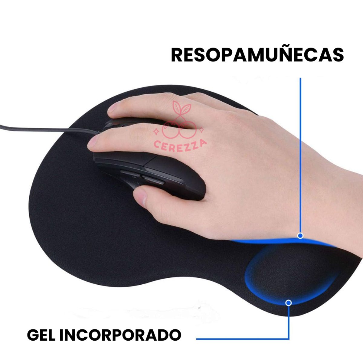 GENERICO - MOUSE PAD ERGONOMICO CON SOPORTE ALMOHADILLA DE GEL NEGRO