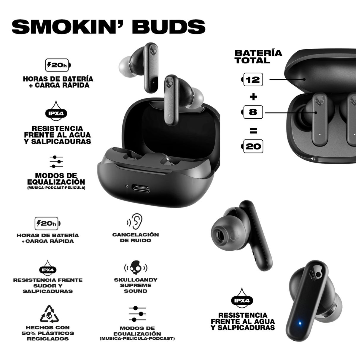 SKULLCANDY - Audifono Skullcandy Smokin Buds Tw Black