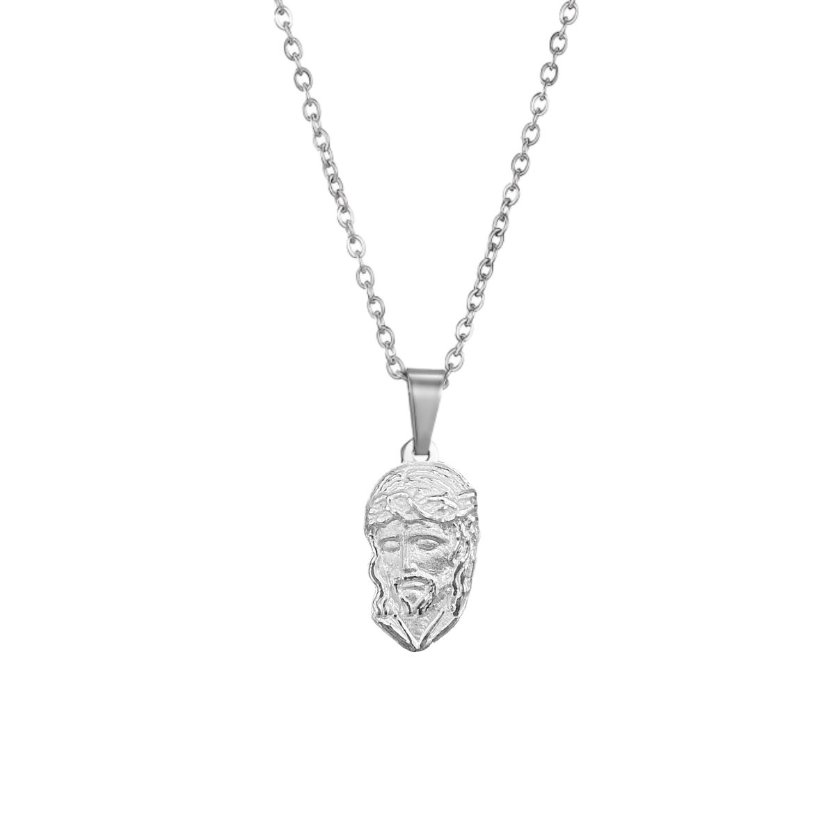 GENERICO - Collar Hombre Medalla Rostro Cristo Joya Religiosa Plata