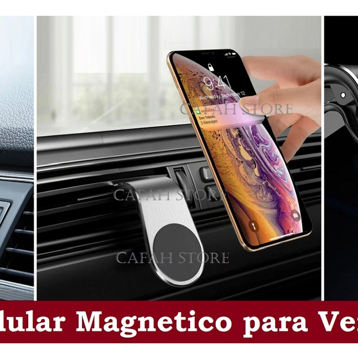OEM - SOPORTE CELULAR 360 AUTO IMAN REJILLA AIRE PLATA x SAN VALENTIN