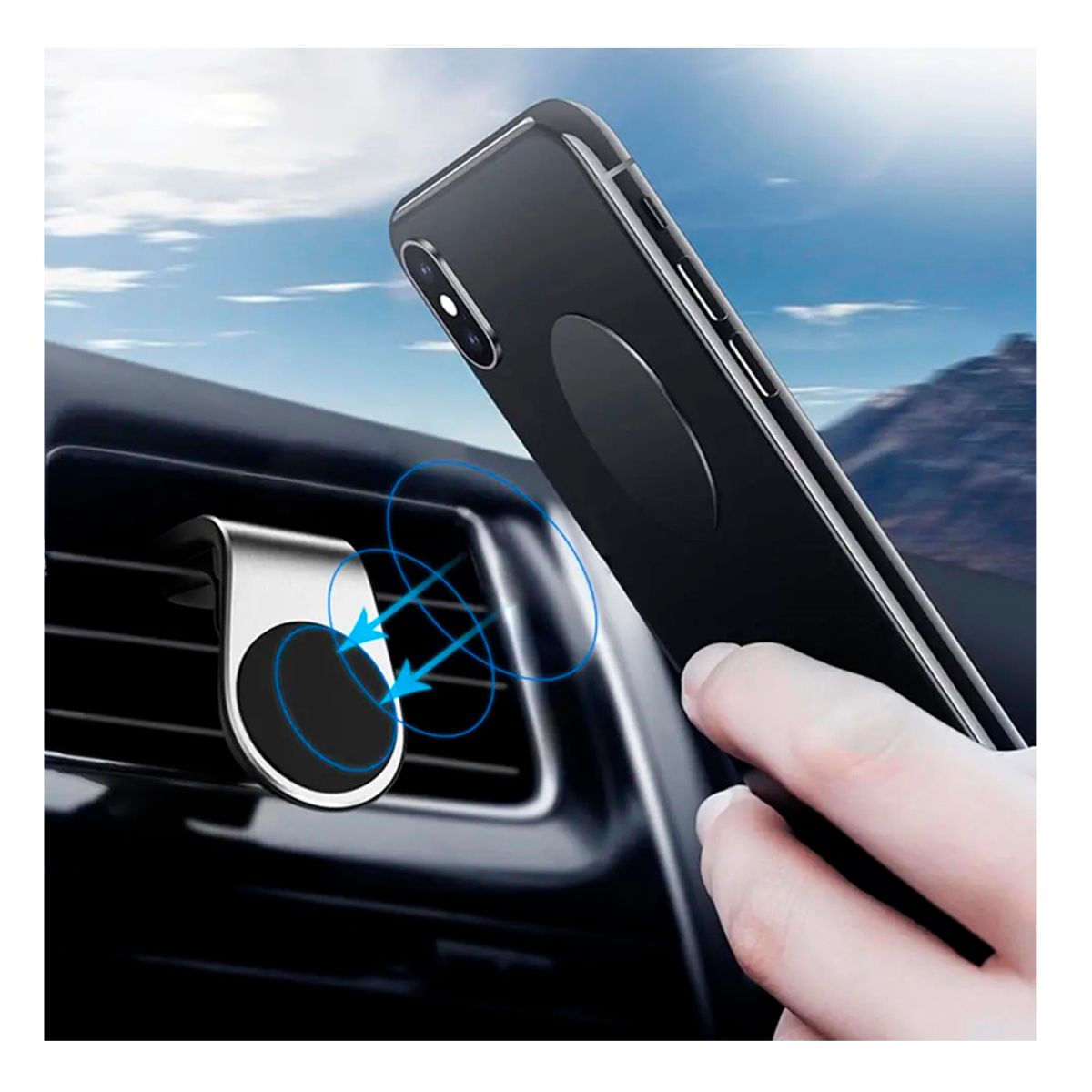 OEM - SOPORTE CELULAR 360 AUTO IMAN REJILLA AIRE PLATA x SAN VALENTIN