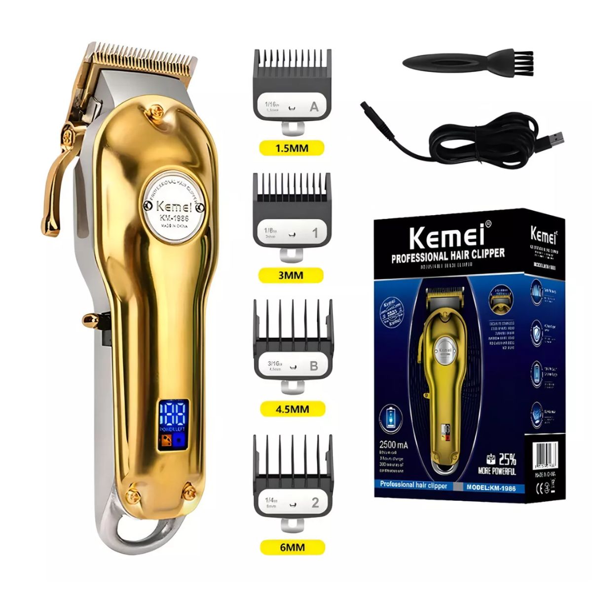KEMEI - Máquina De Cortar Cabello Inalambrica Profesional Kemei KM-1986 Dorado
