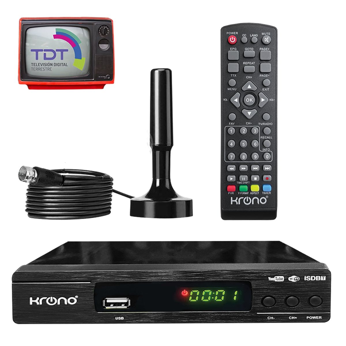 GENERICO - Decodificador TDT + Antena UHF  Señal Digital HD para tu Televisor