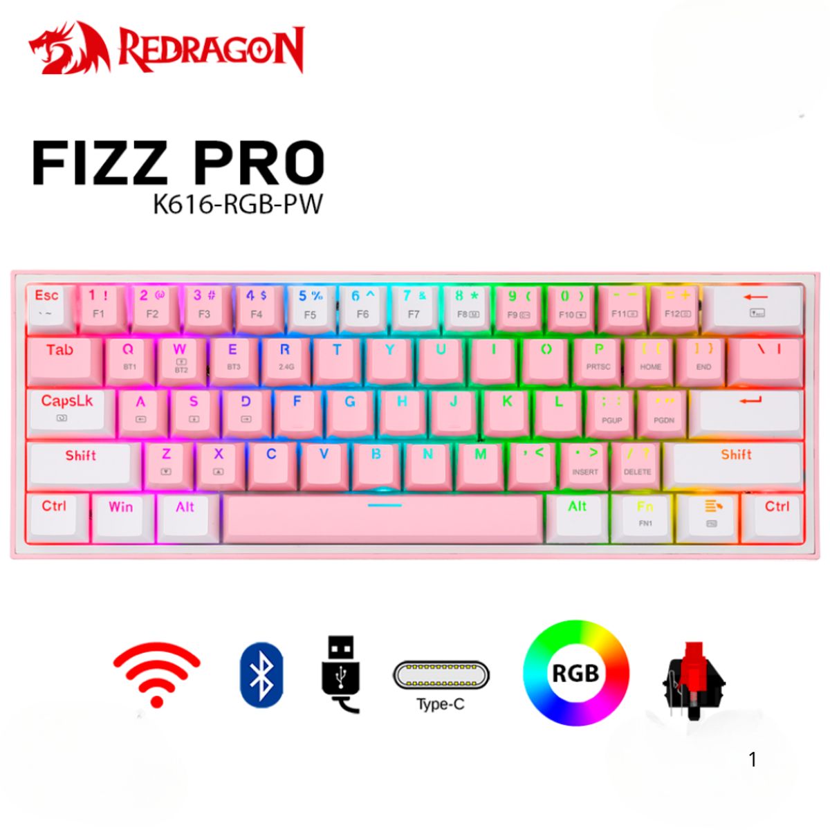 REDRAGON - Teclado Mecánico Gamer Redragon FIZZ PRO Wireless Spanish K616-RGB-PW