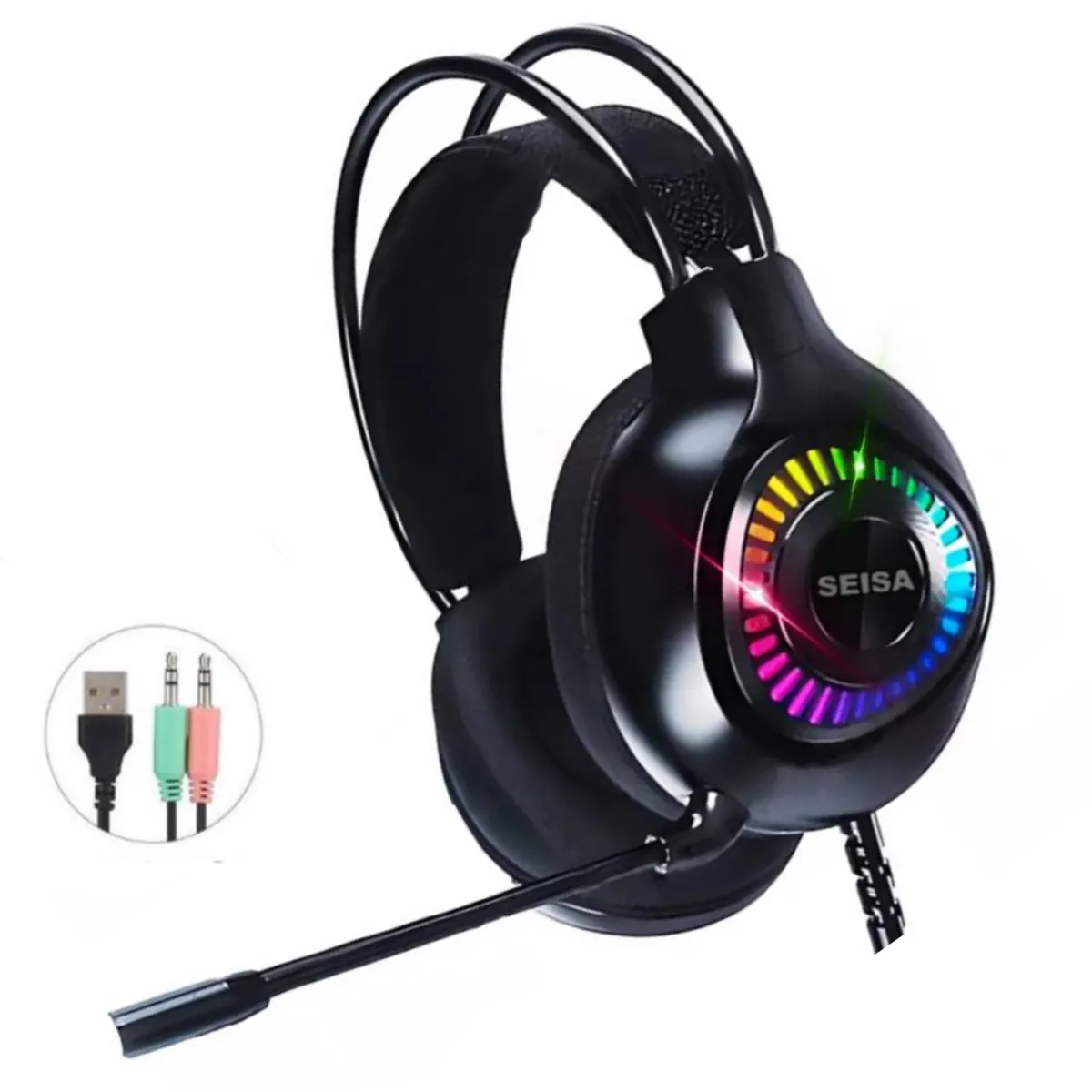 SEISA - Audifono Gamer con Microfono para Pc y Laptop Luces RGB