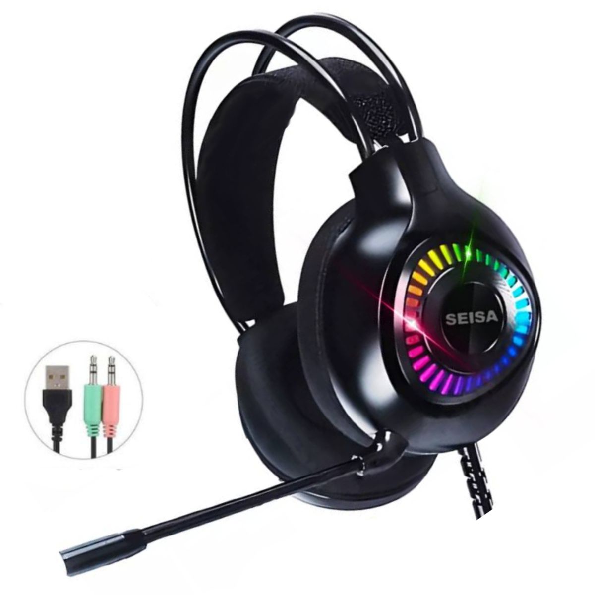 SEISA - Audifono Gamer con Microfono para Pc y Laptop Luces RGB