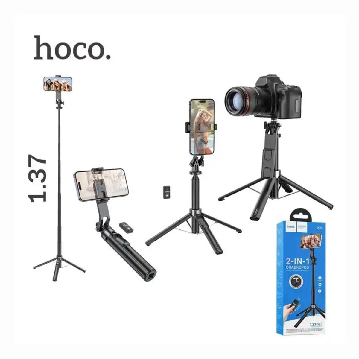 HOCO - Trípode Palo Selfie Hoco K21 Live Control Remoto 2 in 1 de 1.37m