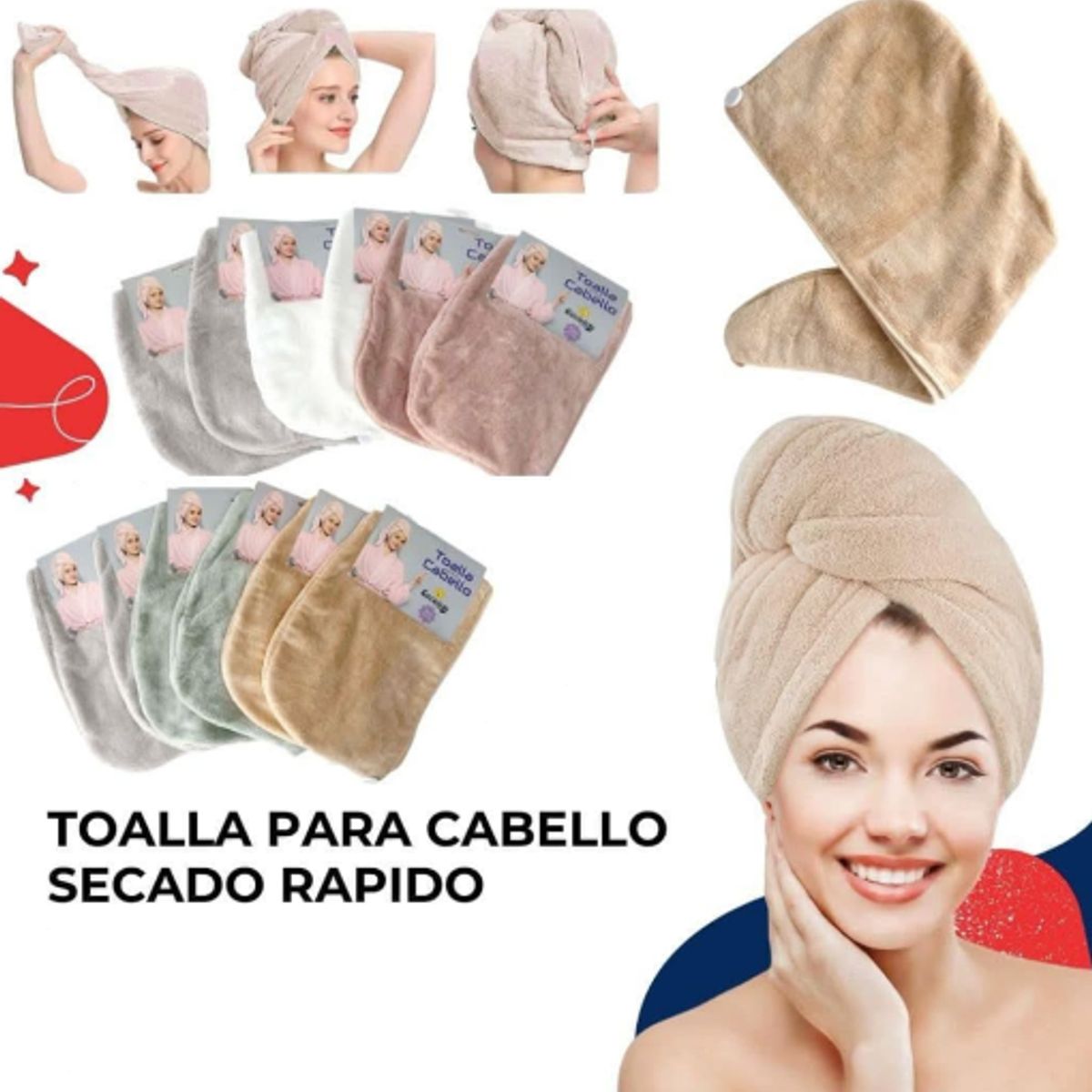 GENERICO - Toalla de cabeza turbante