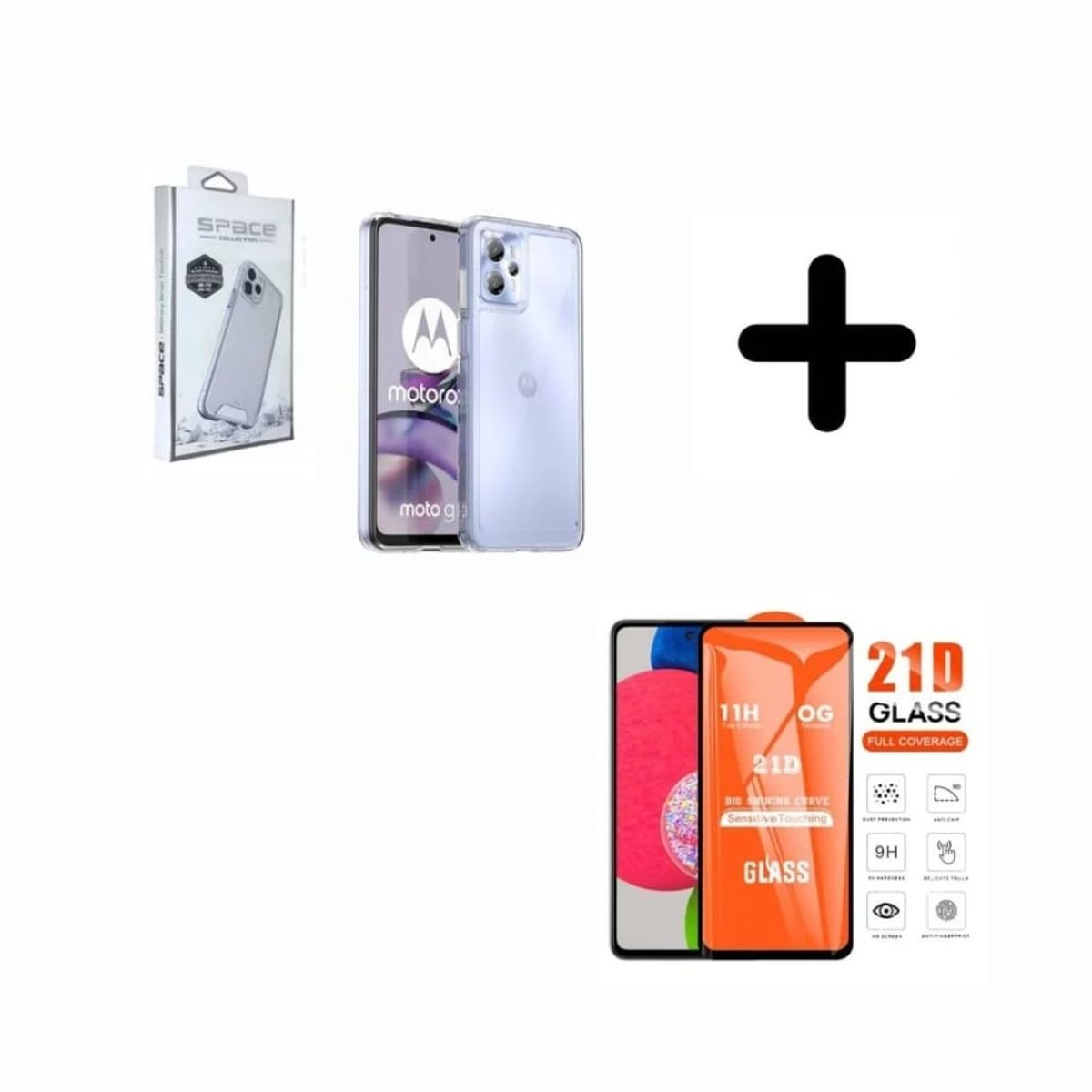 SPACE - Case Space Transparente Para Motorola Moto G14 + Mica de Vidrio