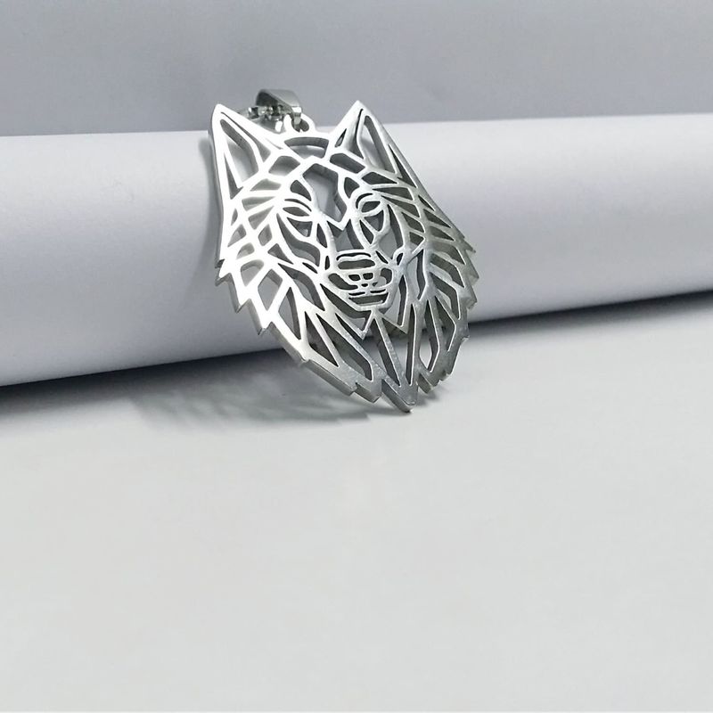 GENERICO - Collar de lobo acero inoxidable 316L PLATEADO