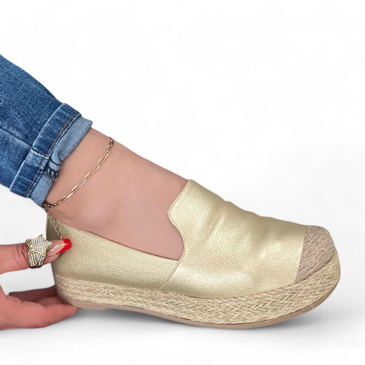 GENERICO - mocasin mujer ANGIE ALTURA 3cm 015L-45 color dorado