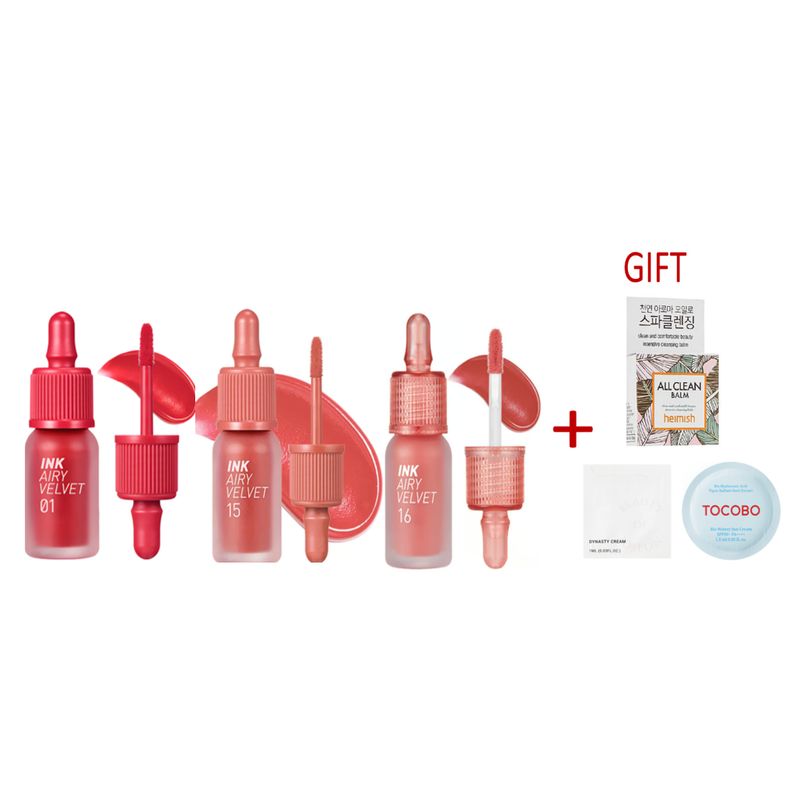 PERIPERA - PERIPERA INK AIRY VELVET SET RED 01, PINK 16 AND CORAL 15