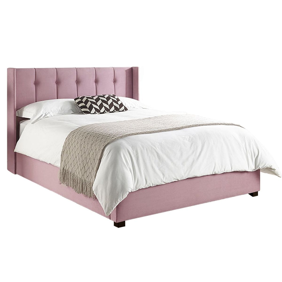 GENERICO - Cama Tapizada Listón con Botones Palo Rosa Queen