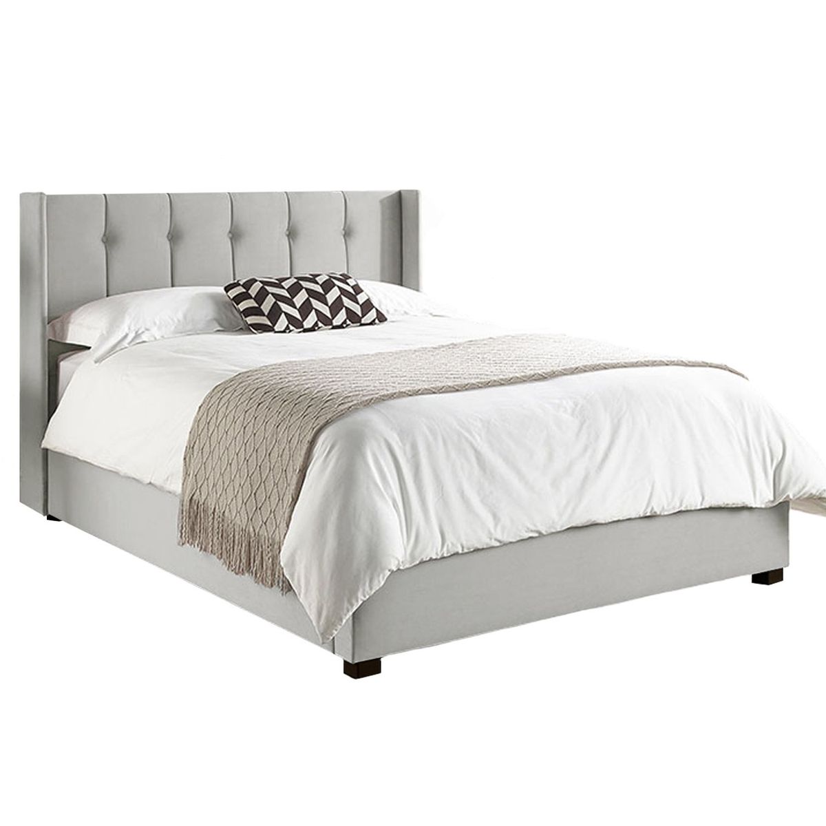 GENERICO - Cama Tapizada Listón con Botones Plomo Claro 2 Plazas