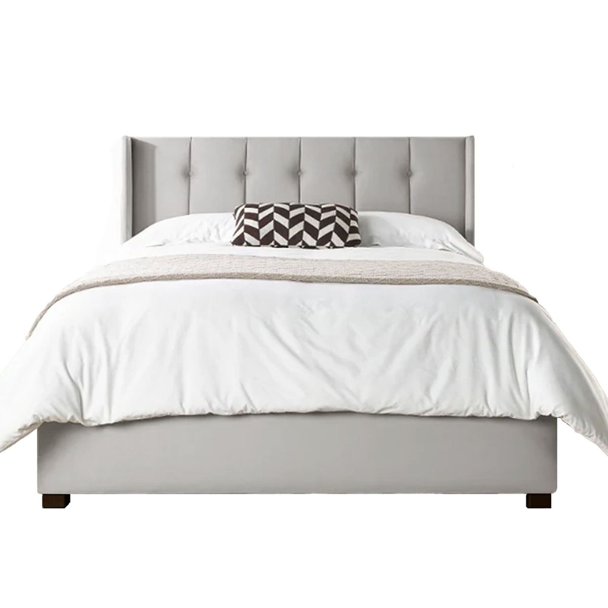 GENERICO - Cama Tapizada Listón con Botones Plomo Claro Queen