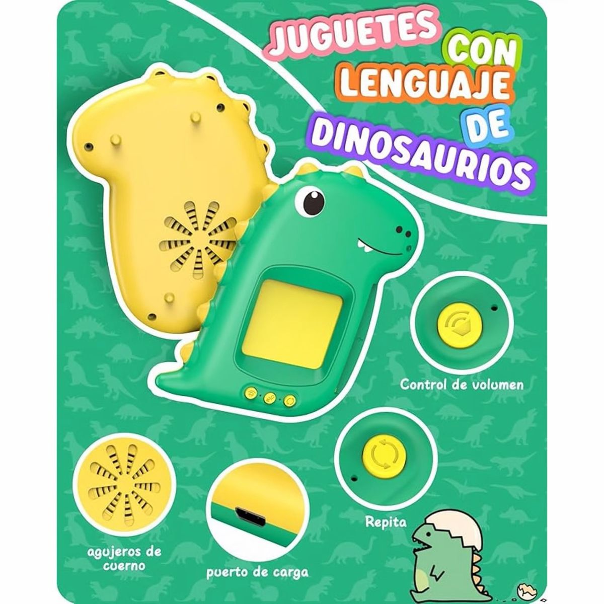 GENERICO - Lector de tarjetas en ingles - español - dinosaurio verde