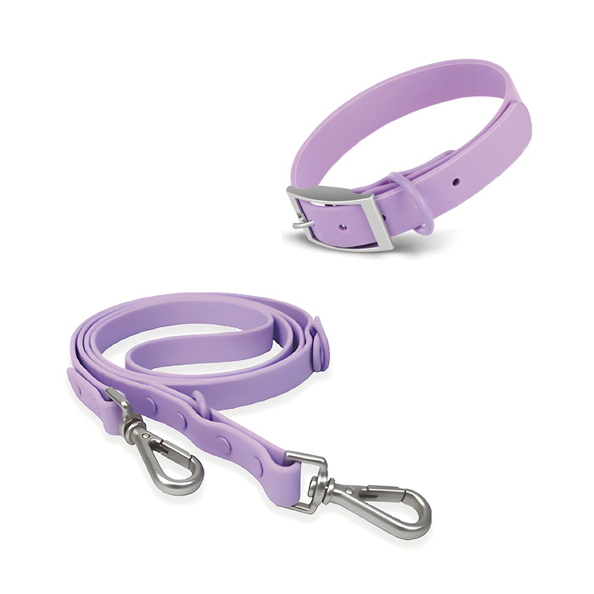 S&T - Correa y Collar PVC Impermeable Para Perros Lila - Talla S