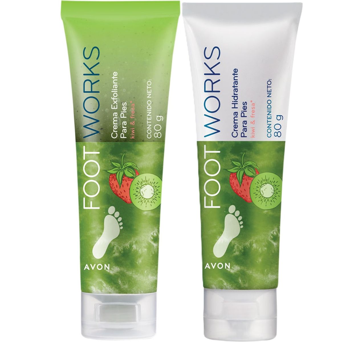 AVON - PACK X2 Foot works Crema Humectante + Exfoliante  Kiwi y Fresa