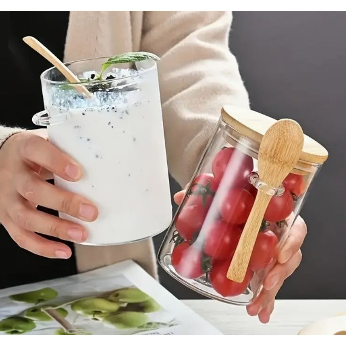 GENERICO - Frasco de Vidrio Hermético cTapa y Cuchara de Bambú 500ml