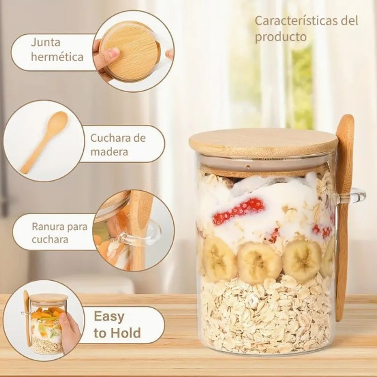 GENERICO - Frasco de Vidrio Hermético cTapa y Cuchara de Bambú 500ml