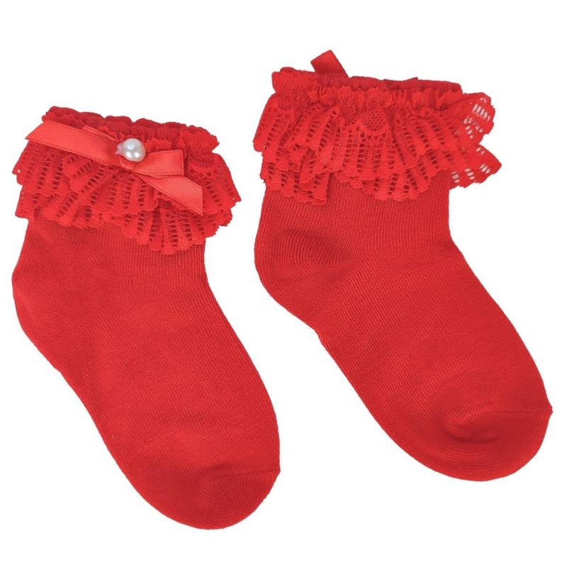 GENERICO - Medias con lazo en el tobillo para niña - Rojo