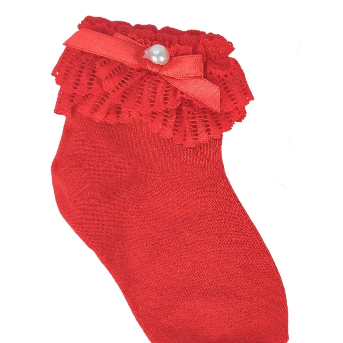 GENERICO - Medias con lazo en el tobillo para niña - Rojo
