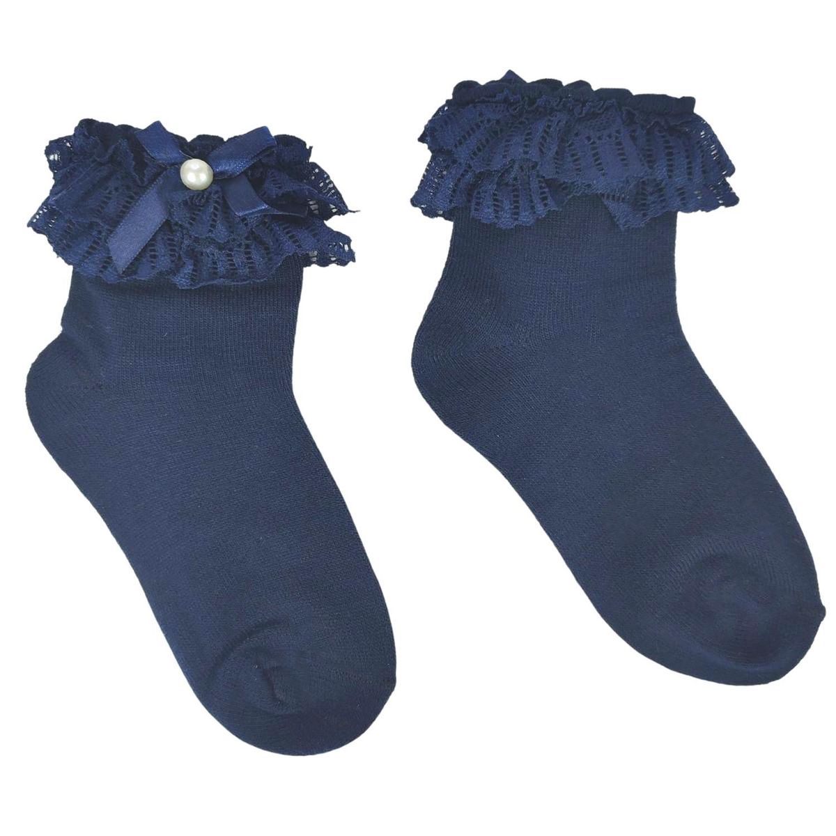 GENERICO - Medias con lazo en el tobillo para niña - Azul noche