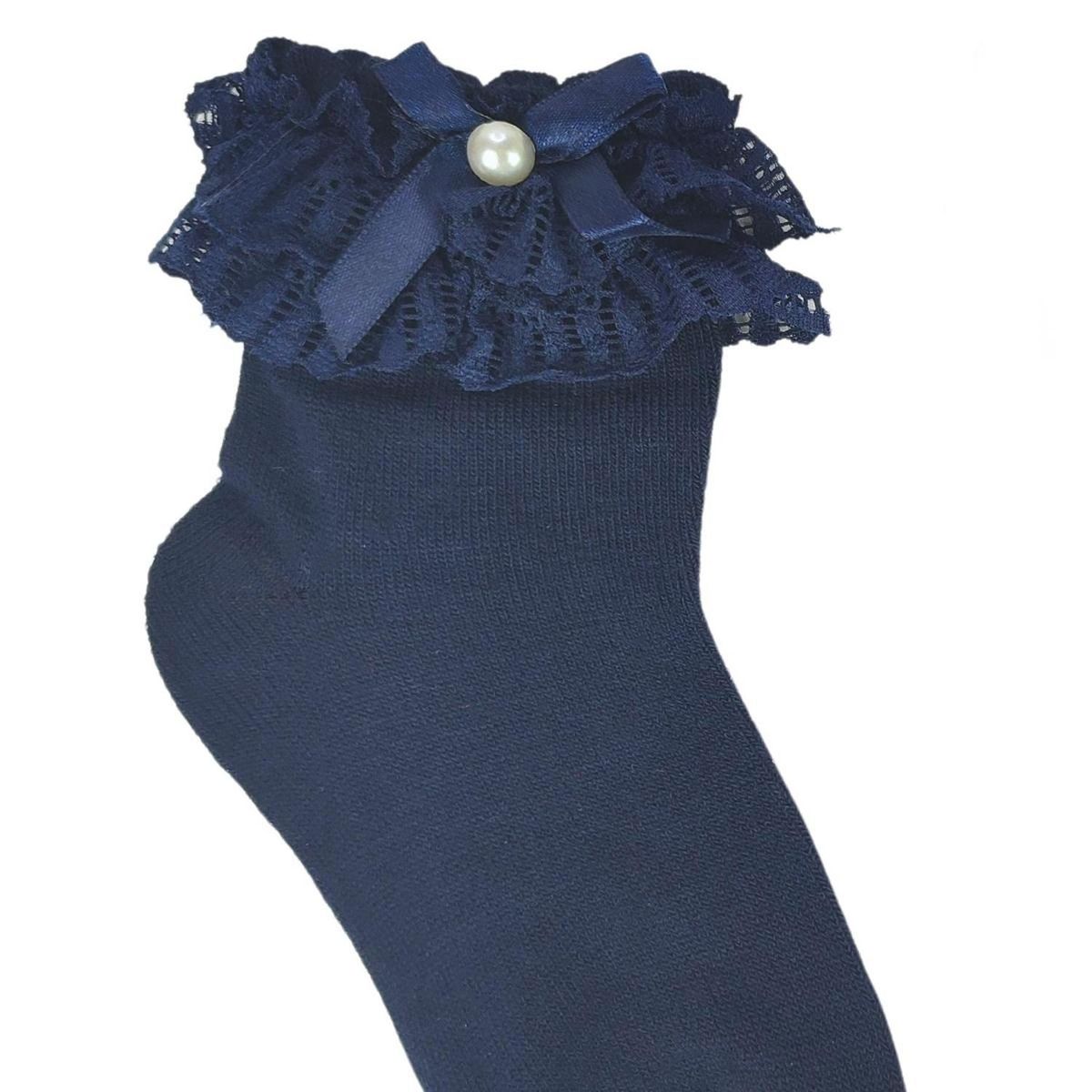GENERICO - Medias con lazo en el tobillo para niña - Azul noche