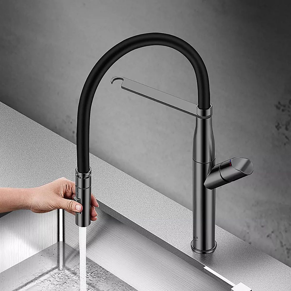 HIGRILL - Grifería multifuncional De Lujo con Maguera Flexible Negra