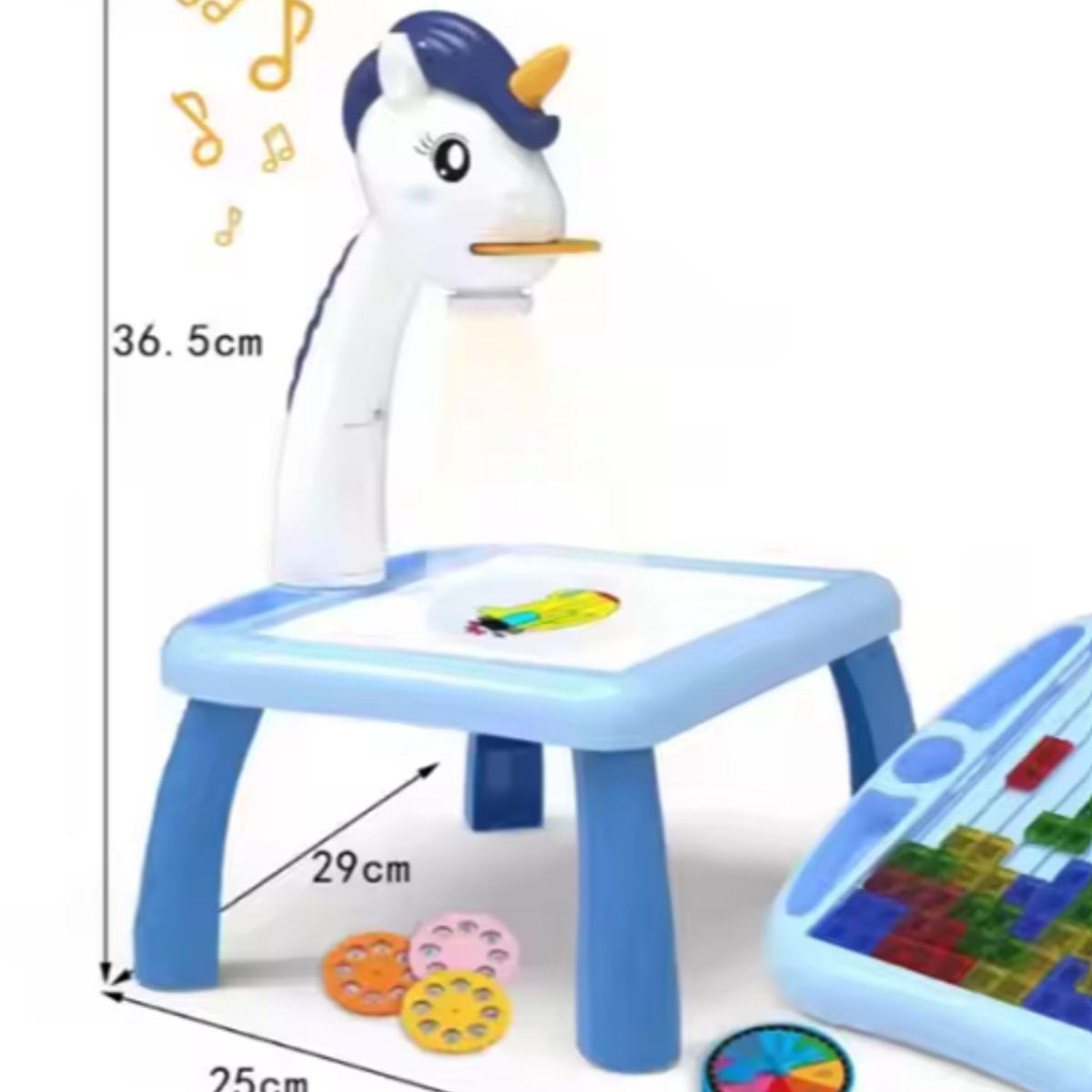 GENERICO - Pizarra Proyector de Dibujo Unicornio 3 en 1 Musical Azul