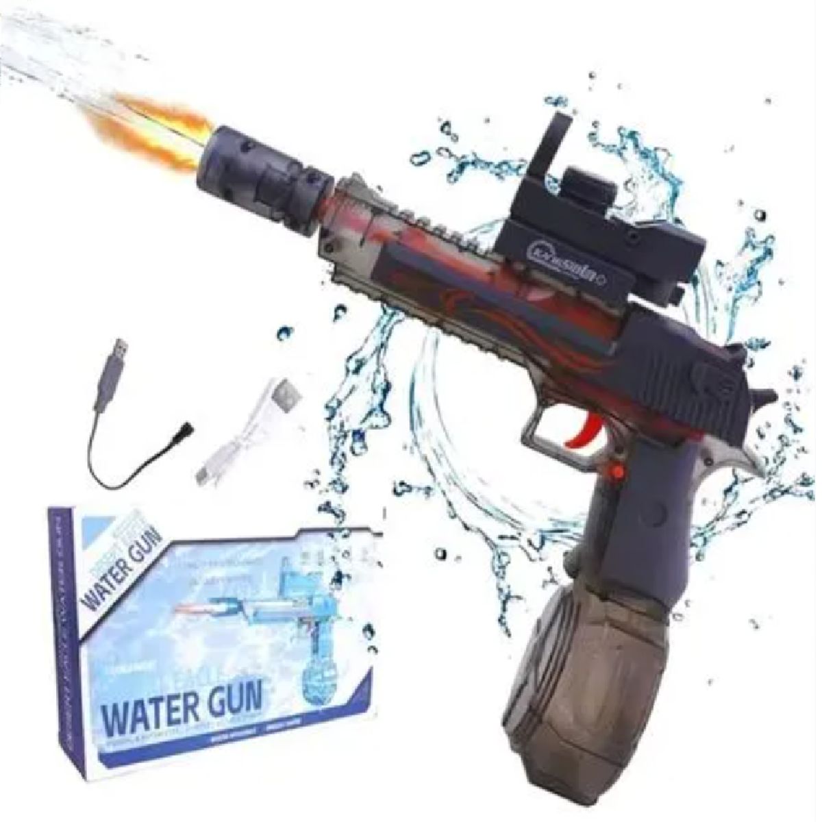 GENERICO - JUGUETE PISTOLA DE AGUA ELÉCTRICA  AUTOMÁTICA Y MANUAL NEGRO