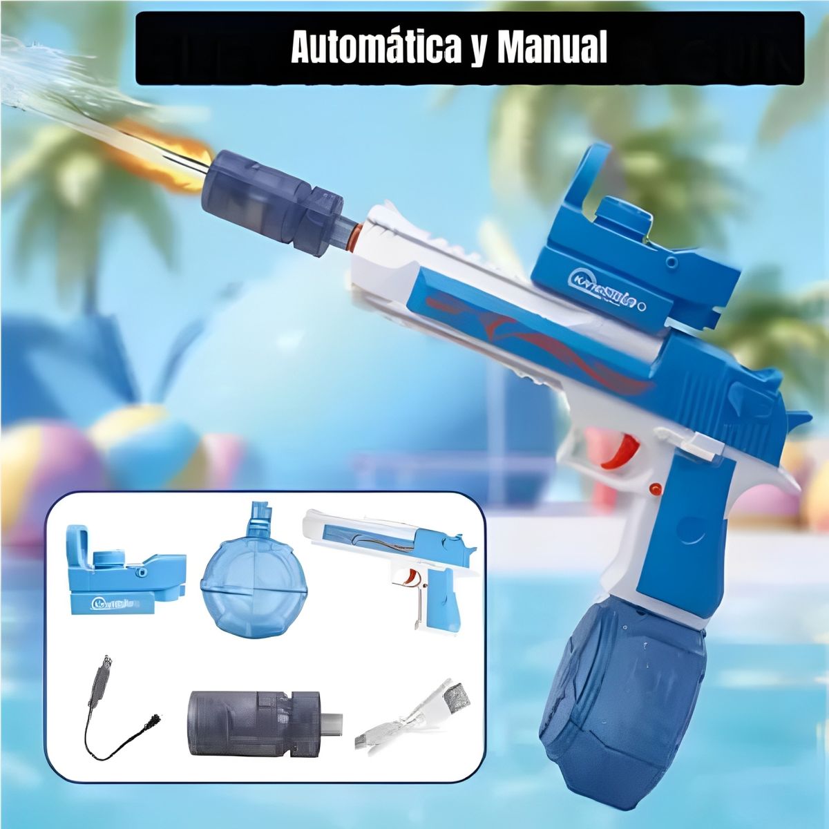 GENERICO - JUGUETE PISTOLA DE AGUA ELÉCTRICA  AUTOMÁTICA Y MANUAL AZUL