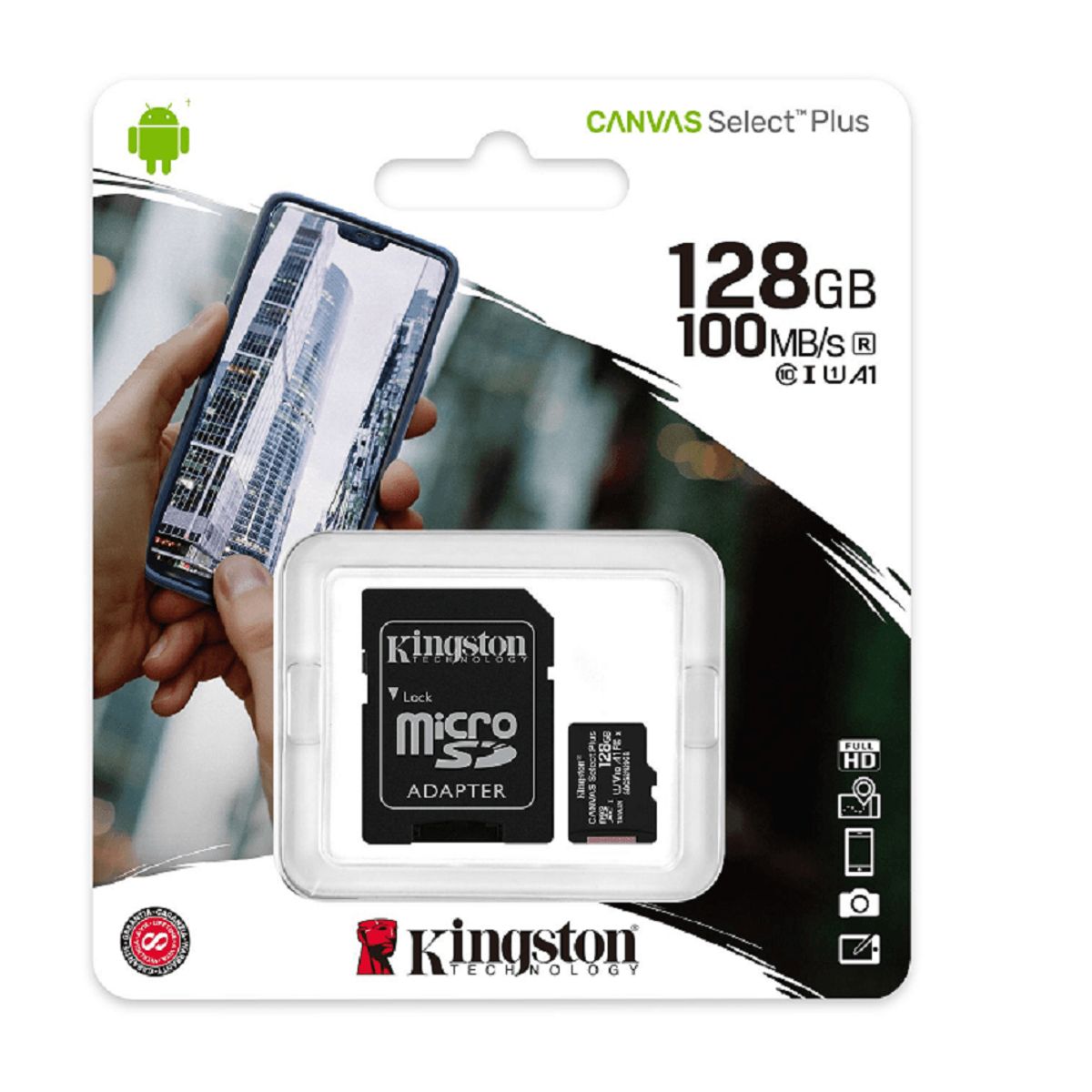 KINGSTON - MEMORIA MICRO KINGSTON SDHC 128GB 100MBS C10+ADP