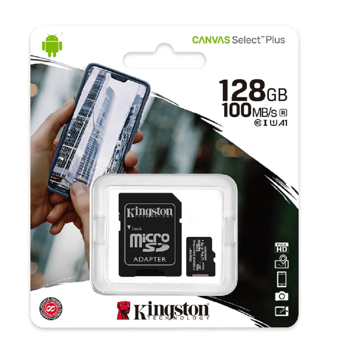 KINGSTON - MEMORIA MICRO KINGSTON SDHC 128GB 100MBS C10+ADP
