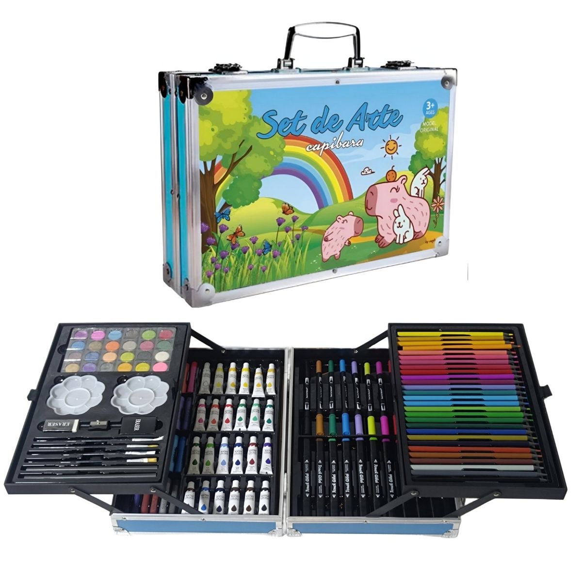 GENERICO - Set de Arte Maleta de Aluminio 132 Piezas touch y dual