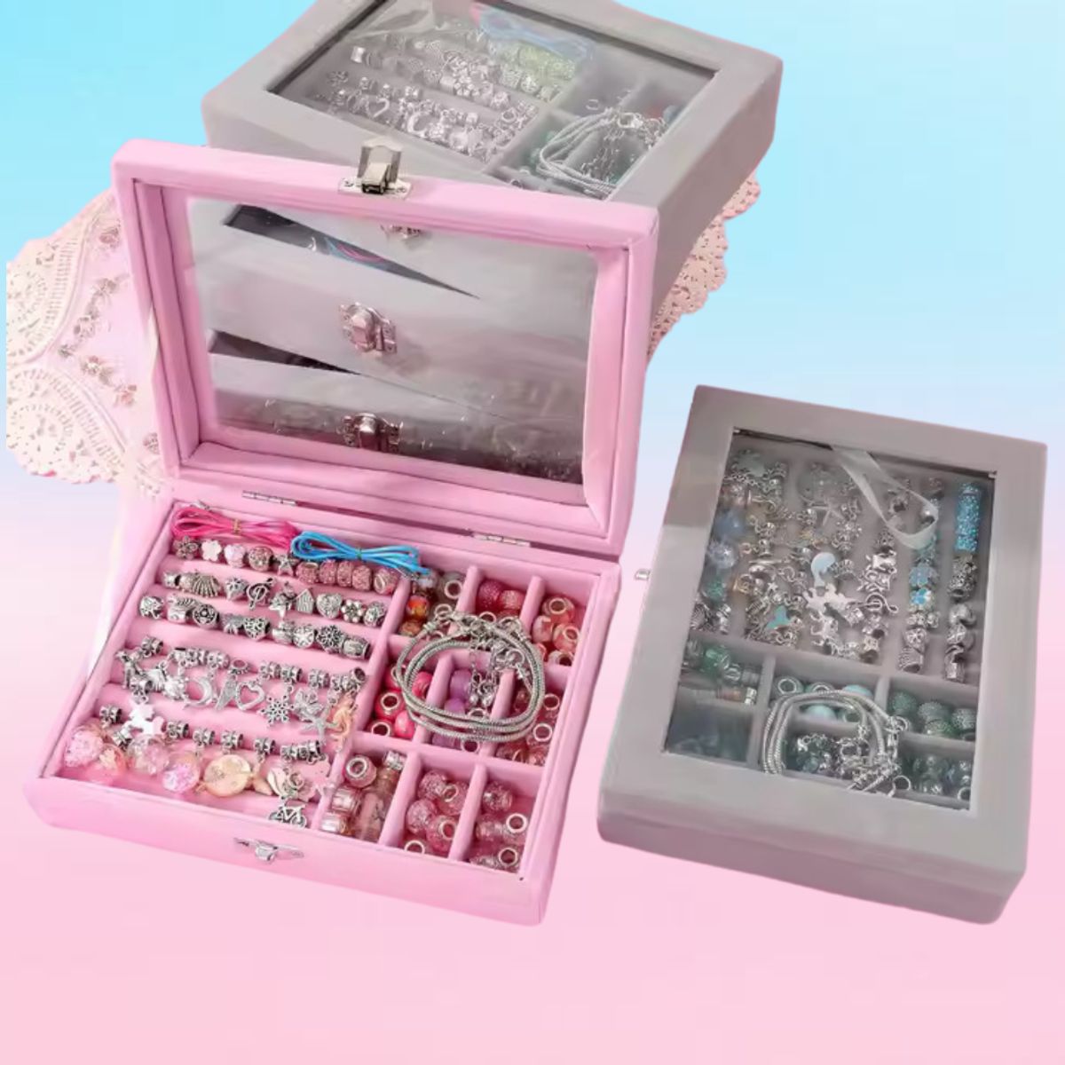 GENERICO - SET PARA ARMAR PULSERAS Y COLLARES DE 110 PIEZAS ROSADO