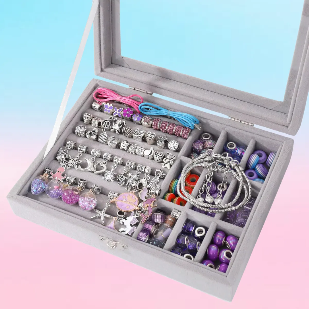 GENERICO - SET PARA ARMAR PULSERAS Y COLLARES DE 110 PIEZAS MORADO